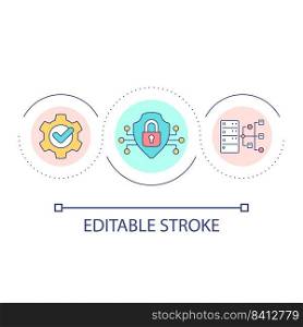 Database online security loop concept icon. Server for information storage. Cyberspace safety abstract idea thin line illustration. Isolated outline drawing. Editable stroke. Arial font used. Database online security loop concept icon