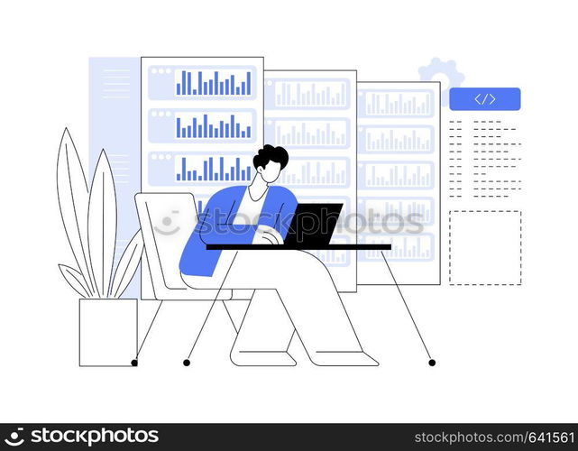 Database programming abstract concept vector illustration. Developer programming and coding database, IT company specialist, back end development, software engineering abstract metaphor.. Database programming abstract concept vector illustration.