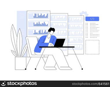 Database programming abstract concept vector illustration. Developer programming and coding database, IT company specialist, back end development, software engineering abstract metaphor.. Database programming abstract concept vector illustration.