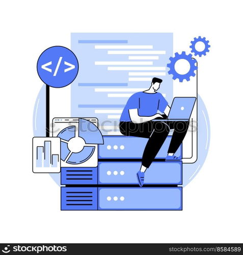 Database programming isolated cartoon vector illustrations. Professional IT company developer create database architecture, software engineering, coding and programming process, vector cartoon.. Database programming isolated cartoon vector illustrations.
