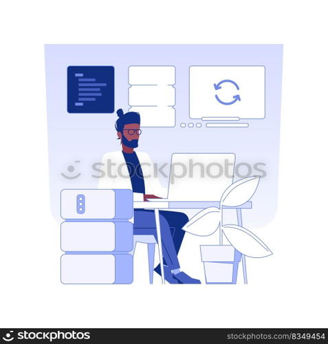 Database programming isolated concept vector illustration. Developer programming and coding database, IT company specialist, back end development, software engineering vector concept.. Database programming isolated concept vector illustration.