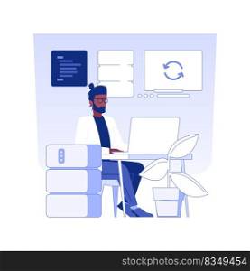 Database programming isolated concept vector illustration. Developer programming and coding database, IT company specialist, back end development, software engineering vector concept.. Database programming isolated concept vector illustration.