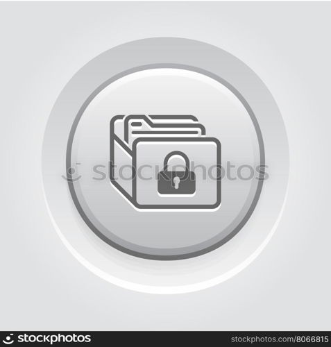 Database Security Icon. Grey Button Design.. Database Security Icon. Grey Button Design. Security concept with a database and a padlock. Isolated Illustration. App Symbol or UI element.