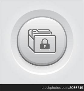 Database Security Icon. Grey Button Design.. Database Security Icon. Grey Button Design. Security concept with a database and a padlock. Isolated Illustration. App Symbol or UI element.