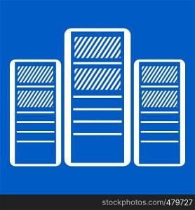 Database servers icon white isolated on blue background vector illustration. Database servers icon white