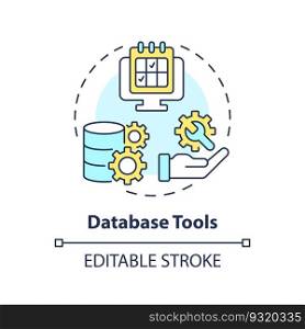 Database tools concept icon. Big data. Information storage. Calendar scheduler. Content plan. Management software abstract idea thin line illustration. Isolated outline drawing. Editable stroke. Database tools concept icon