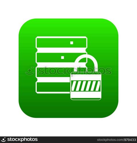 Database with padlock icon digital green for any design isolated on white vector illustration. Database with padlock icon digital green