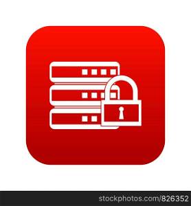 Database with padlock icon digital red for any design isolated on white vector illustration. Database with padlock icon digital red