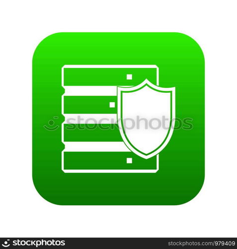 Database with shield icon digital green for any design isolated on white vector illustration. Database with shield icon digital green