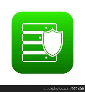 Database with shield icon digital green for any design isolated on white vector illustration. Database with shield icon digital green