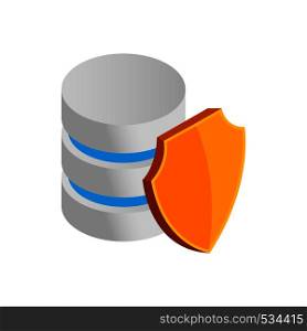 Database with yellow shield icon in isometric 3d style on a white background . Database with yellow shield icon