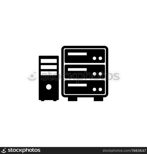 Datacenter, Computer Server. Flat Vector Icon illustration. Simple black symbol on white background. Datacenter, Computer Server sign design template for web and mobile UI element. Datacenter, Computer Server Flat Vector Icon