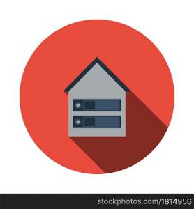 Datacenter Icon. Flat Circle Stencil Design With Long Shadow. Vector Illustration.
