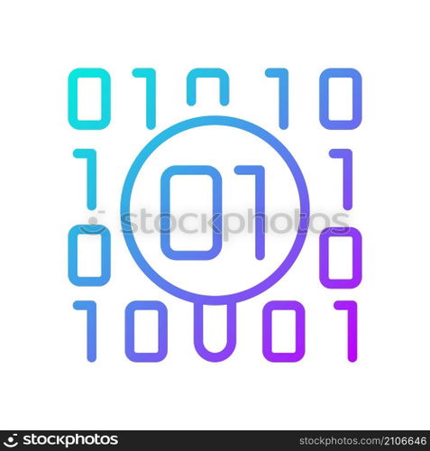 Dataset checkup gradient linear vector icon. Looking for bugs in binary code. Analyzing and collecting information. Thin line color symbol. Modern style pictogram. Vector isolated outline drawing. Dataset checkup gradient linear vector icon