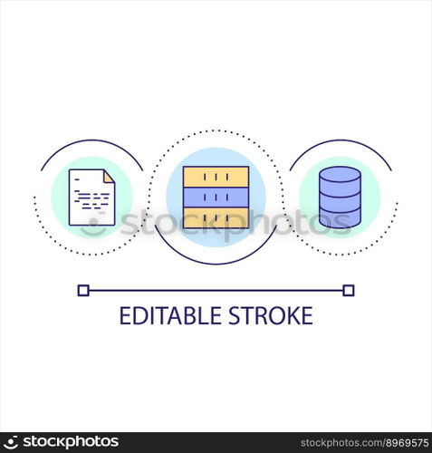 Dataset containing information about code changing loop concept icon. Data storage facility abstract idea thin line illustration. Isolated outline drawing. Editable stroke. Arial font used. Dataset containing information about code changing loop concept icon
