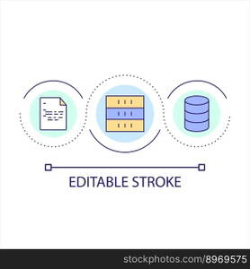 Dataset containing information about code changing loop concept icon. Data storage facility abstract idea thin line illustration. Isolated outline drawing. Editable stroke. Arial font used. Dataset containing information about code changing loop concept icon