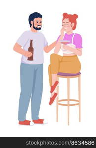 Date at bar semi flat color vector characters. Editable figures. Full body people on white. Couple talking and laughing simple cartoon style illustration for web graphic design and animation. Date at bar semi flat color vector characters