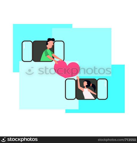 Date. Flat people. Young couple. Valentine's day. Vector