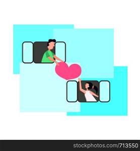 Date. Flat people. Young couple. Valentine's day. Vector