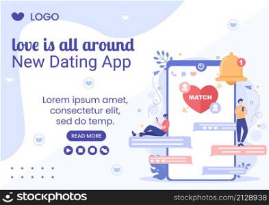 Dating App For a Love Match Brochure Template Flat Design Illustration Editable of Square Background Suitable to Social Media or Valentine Greetings Card