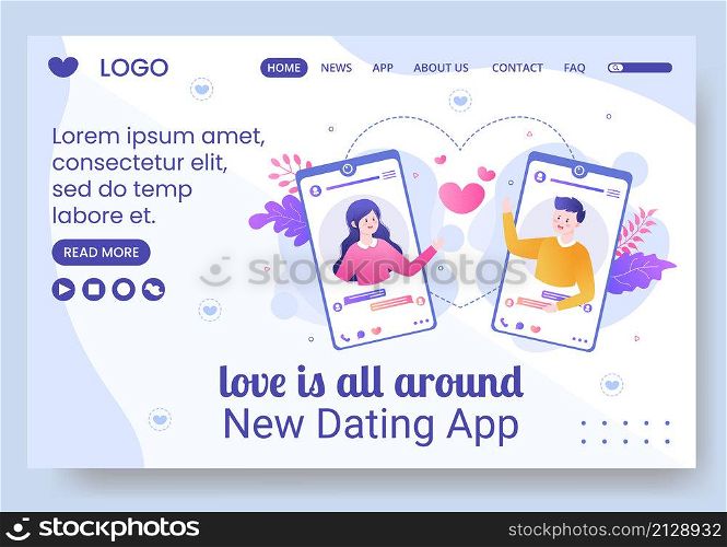 Dating App For a Love Match Landing Page Template Flat Design Illustration Editable of Square Background Suitable to Social Media or Valentine Greetings Card