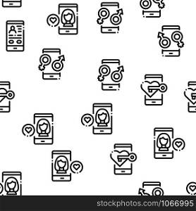 Dating App Seamless Pattern Vector Thin Line. Illustrations. Dating App Seamless Pattern Vector