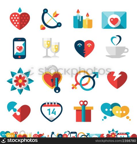 Dating decorative icons set with heart champagne love gift isolated vector illustration