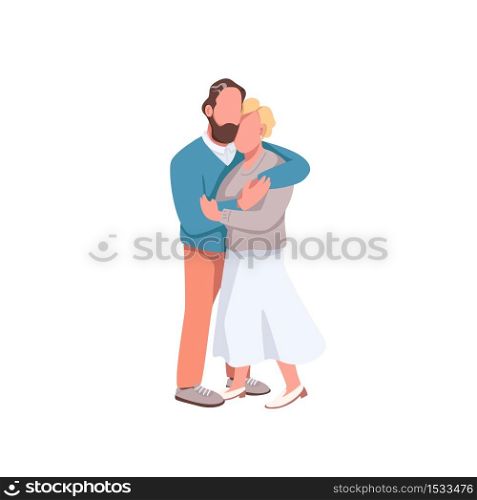 Dating flat color vector faceless characters. Man flirting with woman. Romantic valentine date. Heterosexual couple isolated cartoon illustration for web graphic design and animation. Dating flat color vector faceless characters