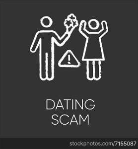 Dating scam chalk icon. Online romance fraud. Fake dating service. False romantic intentions, love promises. Money request. Confidence trick. Fraudulent scheme. Isolated vector chalkboard illustration
