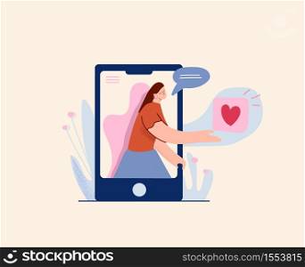Dating web application illustration. Romantic social networks chat of communication between people and establishment of relationships modern symbol beginning of vector love and friendship.. Dating web application illustration. Romantic social networks chat of communication between people.
