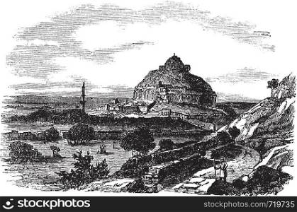 Daulatabad Fort in Maharashtra, India, during the 1890s, vintage engraving. Old engraved illustration of Daulatabad Fort.