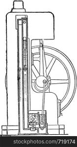 Davey engine. Vertical section of the condenser, vintage engraved illustration. Industrial encyclopedia E.-O. Lami - 1875.