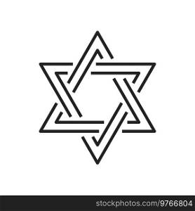 David star isolated line art. Vector Shield of David or Magen, symbol of Jewish and Judaism. Shield of David isolated vector
