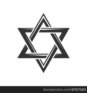 David star isolated monochrome shield of Magen. Vector symbol of Jewish and Judaism. Shield of Magen isolated black David star icon