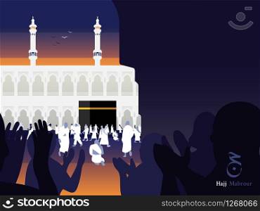 Dawn in the Hajj or Umrah illustration flat design vector background template and space for text