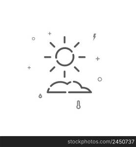 Dawn, sunny weather simple vector line icon, symbol, pictogram, sign isolated on white background. Editable stroke. Adjust line weight.. Dawn, sunny weather simple vector line icon, symbol, pictogram, sign isolated on white background. Editable stroke