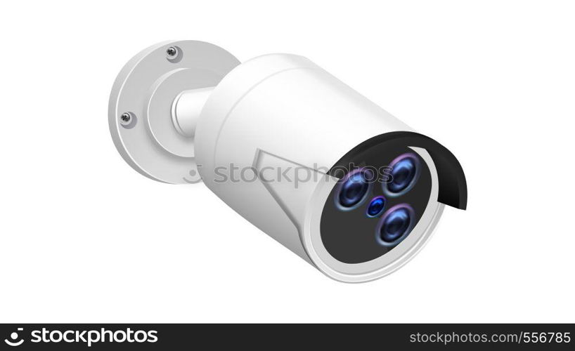 Day And Night Wireless Surveillance Camera Vector. Protection Electronic Video Camera Equipment For Observe And Control Of Territory. Guard Alarm Record System Realistic 3d Illustration. Day And Night Wireless Surveillance Camera Vector