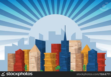 Day City Urban Skyscraper Building Cityscape View Flat Design Illustration