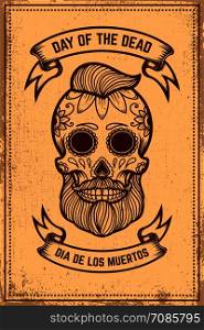 Day of the dead (Dia de los muertos). Mexican sugar skull. Design element for poster, logo, label, sign, card, banner. Vector illustration