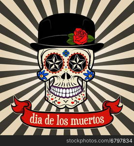 day of the dead. dia de los muertos. Sugar skull on vintage background with banner. Vector illustration.