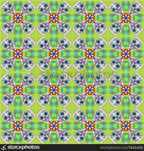Day of the Dead mexican talavera ceramic tile pattern. Traditional decorative objects. Ethnic folk ornament.. Day of the Dead mexican talavera ceramic tile pattern.