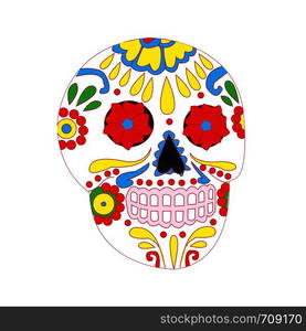 Day of the dead national holiday in Mexico, colorful skull with floral ornament