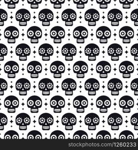 Day of the dead seamless pattern with skulls on white background. Traditional mexican Halloween design for Dia De Los Muertos holiday party. Ornament from Mexico. Day of the dead seamless pattern with skulls on white background. Traditional mexican Halloween design for Dia De Los Muertos holiday party. Ornament from Mexico.