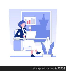 Day office service isolated concept vector illustration. Smiling woman with laptop working in the airport, business class travel, departure hall, passengers luxury trip vector concept.. Day office service isolated concept vector illustration.