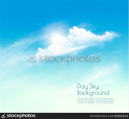 Day sky background with clouds and sun. Vector