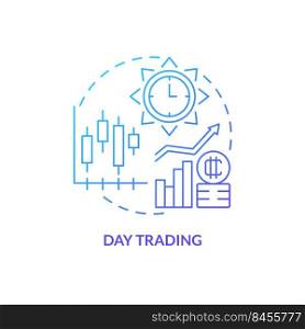 Day trading blue gradient concept icon. Active engagement. Strategy. Way to make money on crypto abstract idea thin line illustration. Isolated outline drawing. Myriad Pro-Bold font used. Day trading blue gradient concept icon