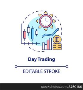 Day trading concept icon. Active engagement. Way to make money on crypto abstract idea thin line illustration. Isolated outline drawing. Editable stroke. Arial, Myriad Pro-Bold fonts used. Day trading concept icon