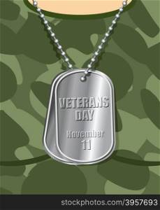 Day veteran. Army badge on his chest from soldier. Military t-shirt and army Medallion. November 11 is national holiday. Patriotic artwork for American holiday.