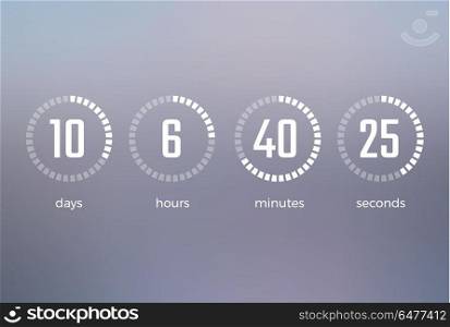 Days Hours Minutes Seconds Vector Illustration. Days hours minutes seconds, icon of timer showing what time is left to beginning of certain event vector illustration isolated on grey