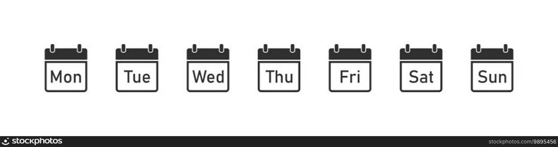 Days of the week, calendar set black icon. Vector illustration for apps and web sites